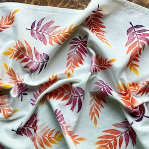 Keukenhanddoek, handbedrukte vaatdoek, warme theedoek zonsondergang bosvaren