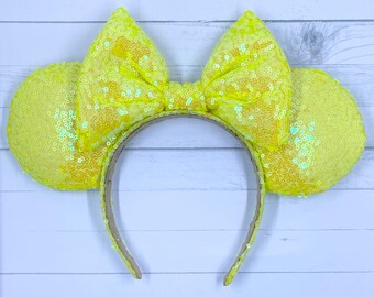 Neon Yellow Sequin Mouse Ears