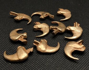 Ten bronze bobcat claws, raw polished sand cast for jewelry making