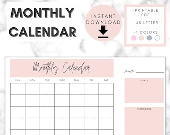 Printable Monthly Calendar | Minimalist Calendar | Blank Monthly Calendar | Printable PDF