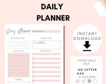 Planificador diario imprimible/Organizador imprimible/Descarga instantánea/Lista de tareas/Organizador diario/Agenda diaria/A5/Carta/Horario diario