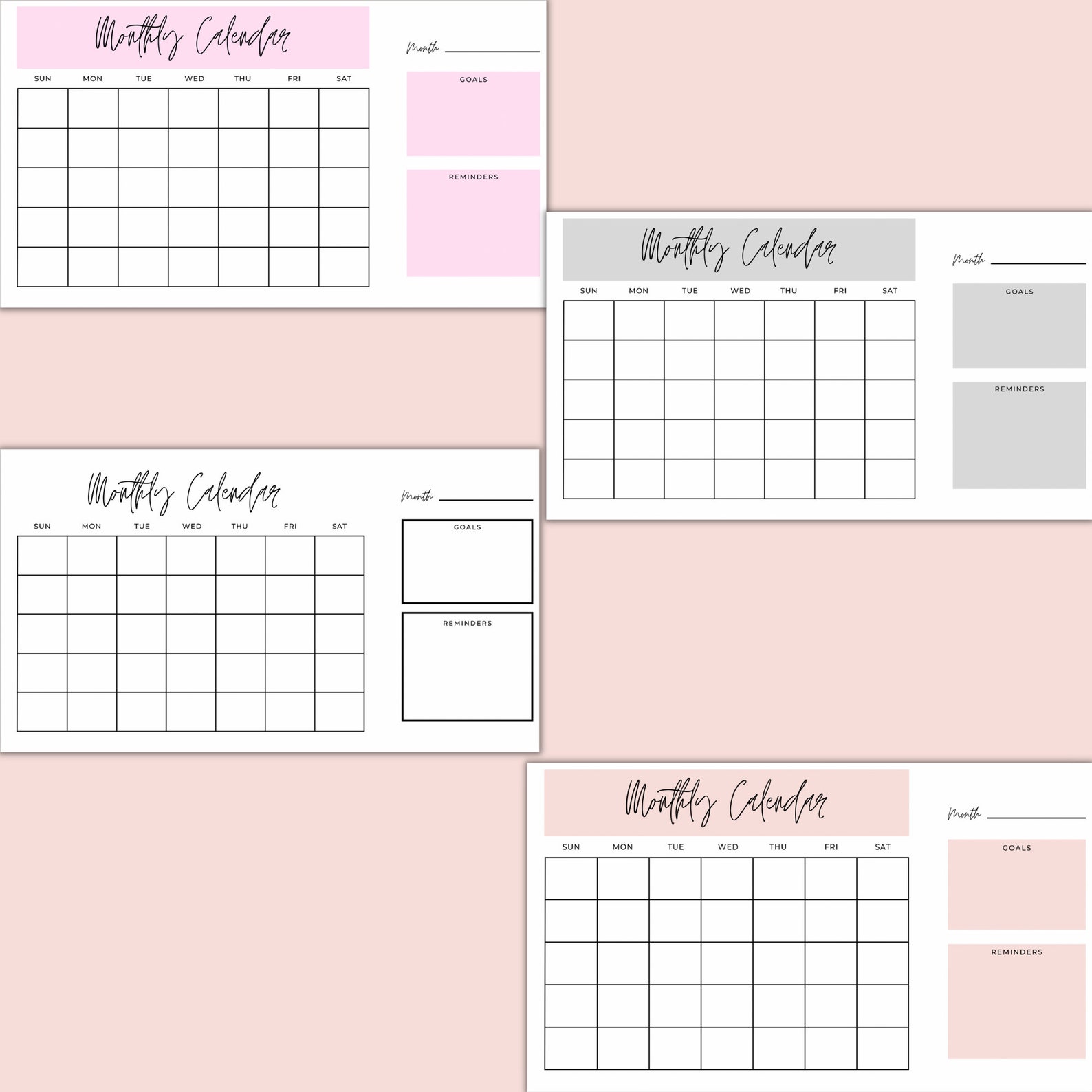 Printable Monthly Calendar Minimalist Calendar Blank - Etsy