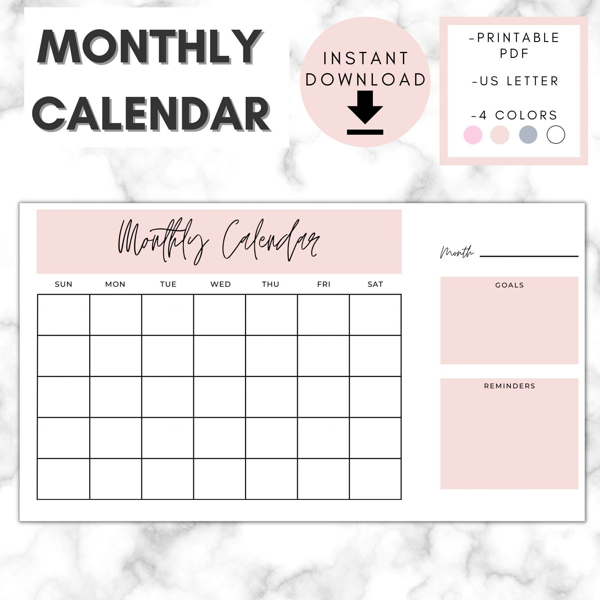 Printable Monthly Calendar Minimalist Calendar Blank Monthly Calendar ...