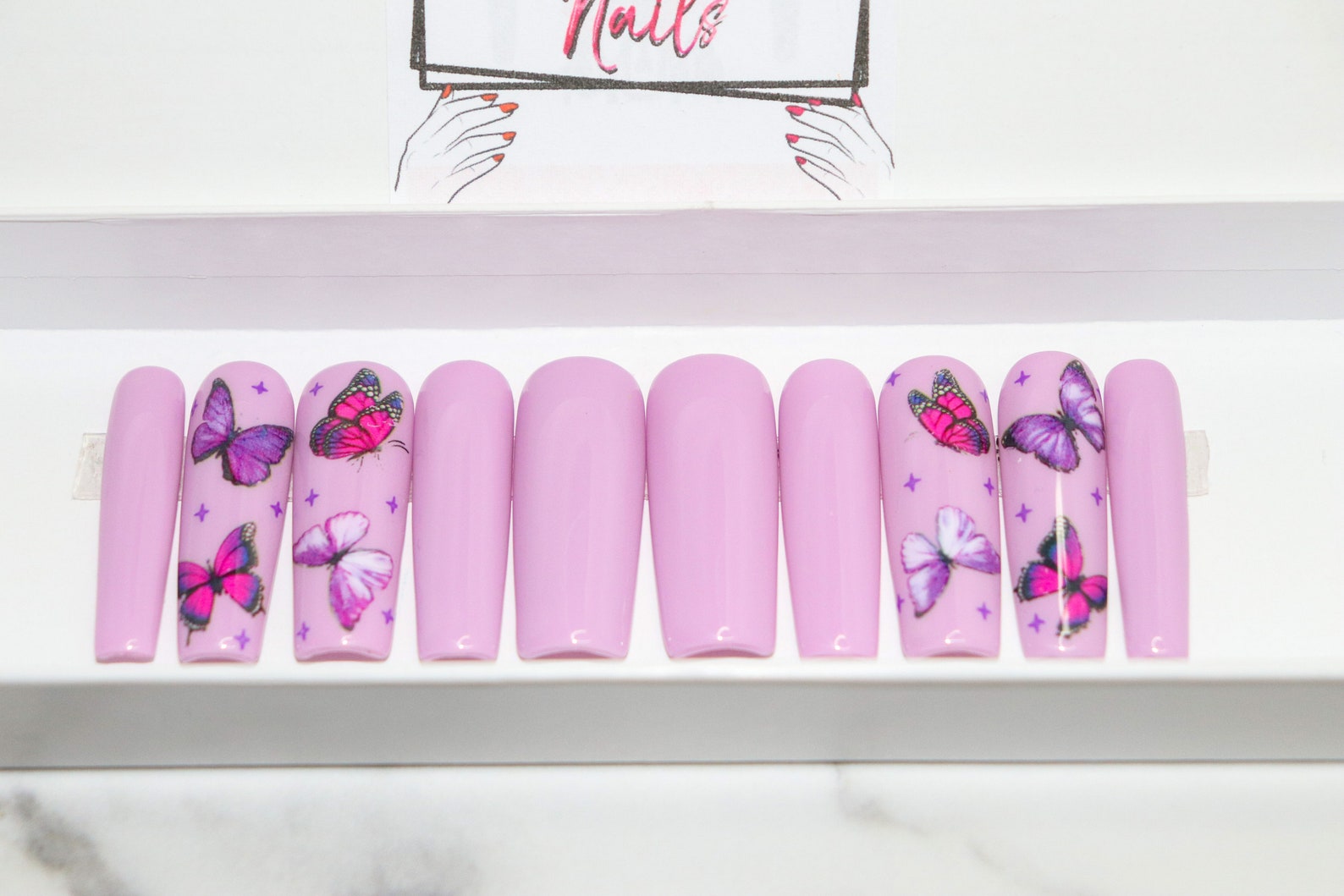 Purple Butterfly Nails Press on Nails Trendy Nails False - Etsy