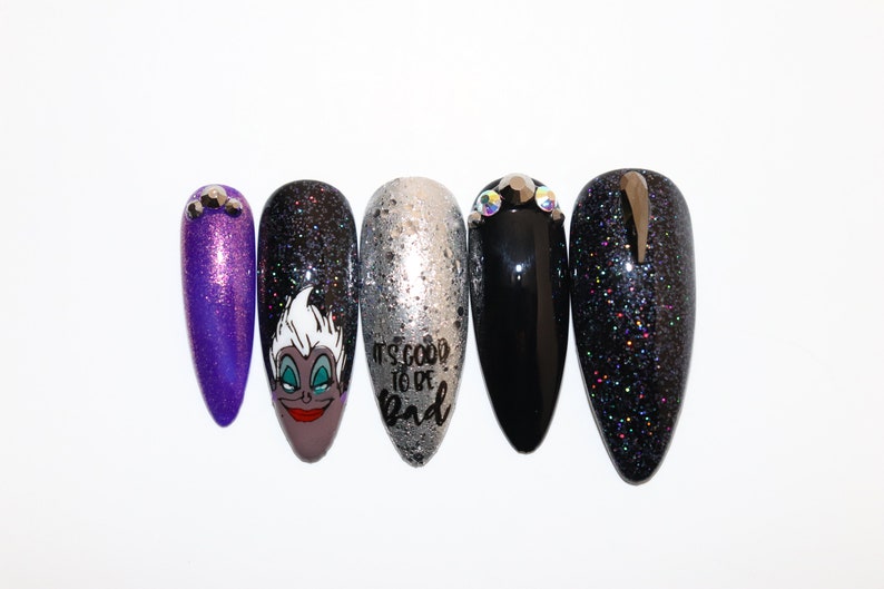 Mermaid Ursula Fake Nails Disney Nails Rhinestones - Etsy