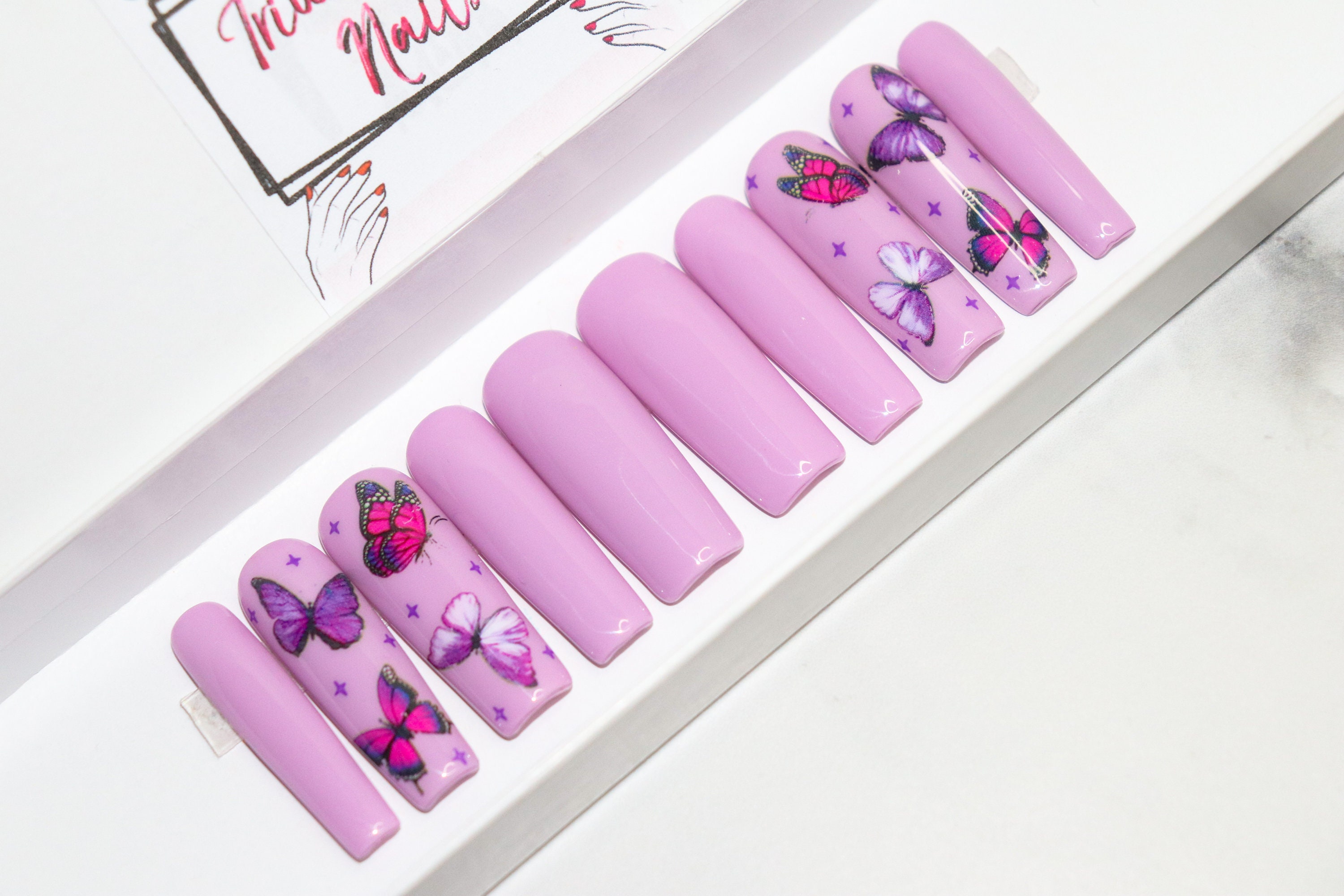 Purple Butterfly Nails Press on Nails Trendy Nails False - Etsy