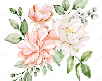 Blush Watercolor Flower Clipart, PNG Floral Patterns, Wedding Invites, Crafts, Gifts, Printable (Digital Download)