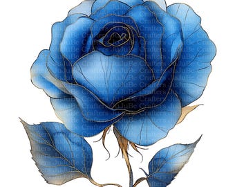 Watercolor Blue Rose Clipart, Abstract Floral PNGs, Junk Journals, Digital Download, Printable, Paper Crafts, Planners, Invitations