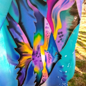 Silk Scarf, Hand Painted Silk Scarf, Purple Scarf, Fish Scarf, Gift for her
