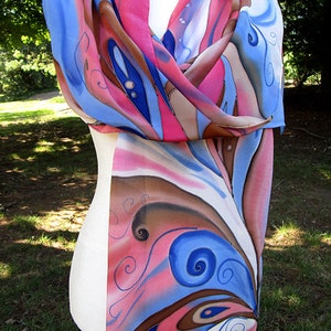 Silk Scarf, Hand Painted Silk Scarf, Flowers Scarf, Gift for her - Flowers