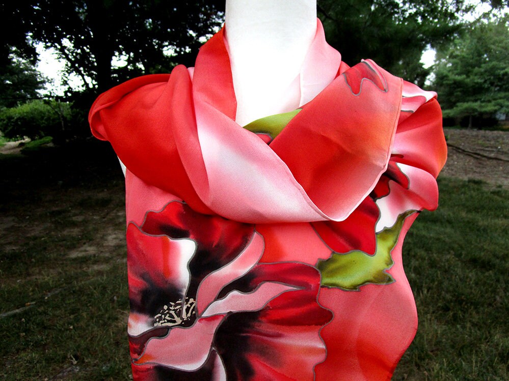 Poppies Silk Scarf, Silk Scarf, Hand Painted Silk Scarf, Poppies Scarf ...