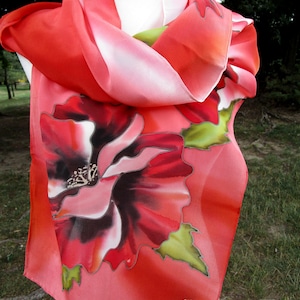 Hand-Painted Silk Scarf with Poppies by Artist Svetlana Titova