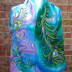 Silk Scarf, Hand Painted Silk Scarf, Purple Scarf, Rainbow Scarf, Gift for her