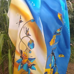 Silk Scarf, Hand Painted Silk Scarf, Butterflies Scarf, Butterfly Scarf, Gift for her - Butterflies