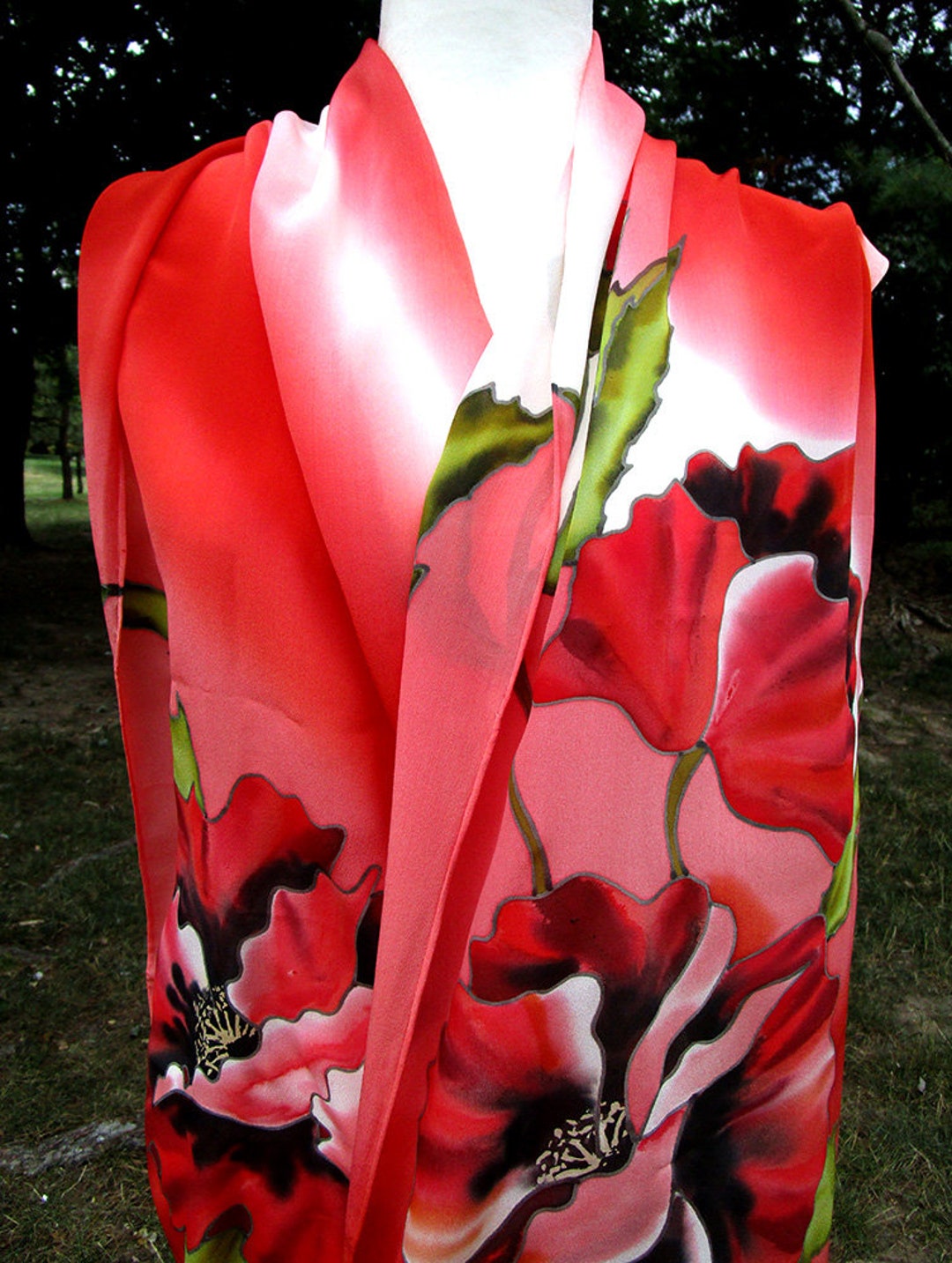 Poppies Silk Scarf, Silk Scarf, Hand Painted Silk Scarf, Poppies Scarf ...