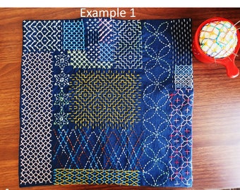 Instant PDF data LARGE Sashiko Placemat Advanced Hitome-zashi, Kugurizashi patterns and instruction sheets for dot pre-printed