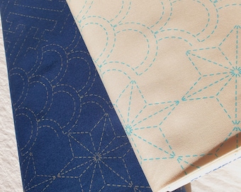 Sashiko Blu navy/Crema motivi tradizionali Tessuto prestampato per runner da tavolo Tessuto di cotone Olympus Venduto da 50 cm