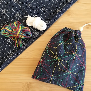 DIY Sashiko KIT Kordelzugbeutel-Kit traditionelle Muster mit englischer Anleitung