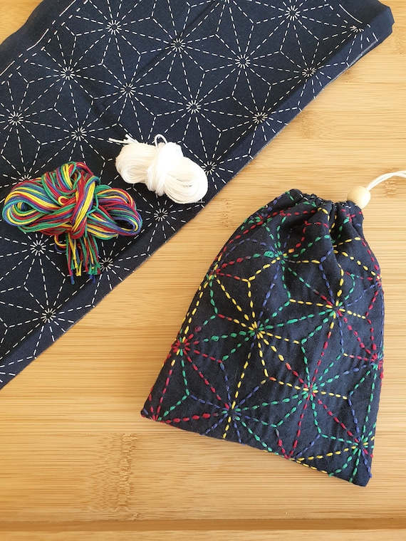 DIY Sashiko KIT Drawstring Bag Kit Traditional Patterns With English  Instruction Sheet 
