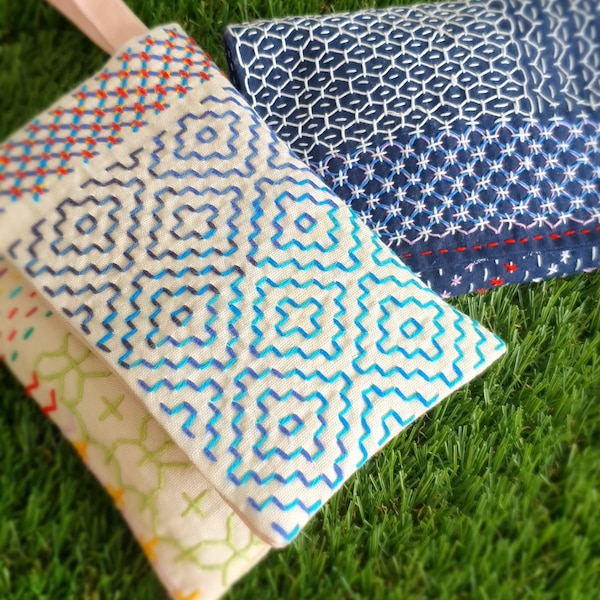 DIY kit Sashiko pouch organiser bag Japanese boro sticth Navy