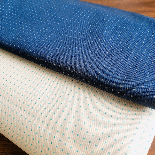 Sashiko Cream / Navy cloth dots pre-printed fabric for Hitome-zashi/ Kuguri-zashi sold by 50cm x 110cm width