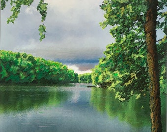 Lake View After Storm Clouds- Hand Painted Print (unframed)