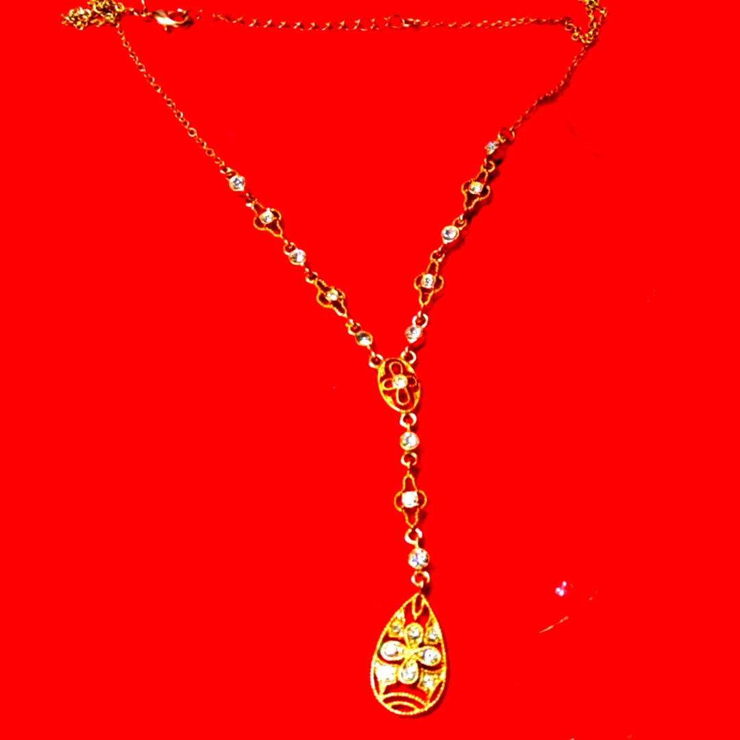 Collier Vintage Ravissant En Métal Doré Avec Oxydes - Bijou Ancien Et Unique - Fabriqué En France