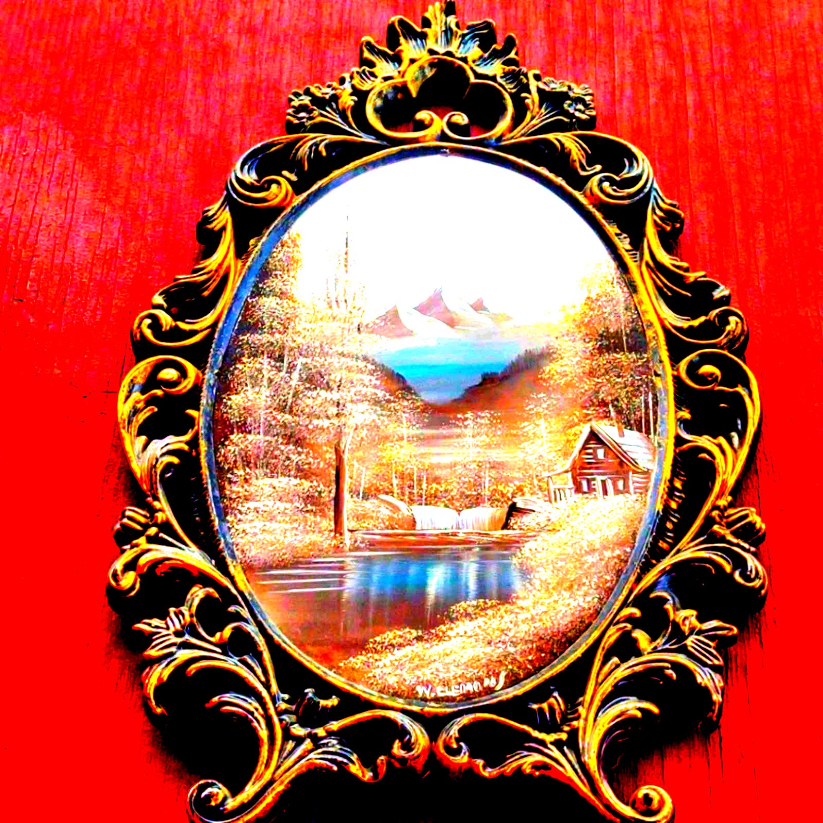 RARE OIL PAINTING on Mirror by W Clemons Etsy