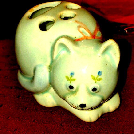 Blue Vintage Cat Toothbrush Holder Etsy