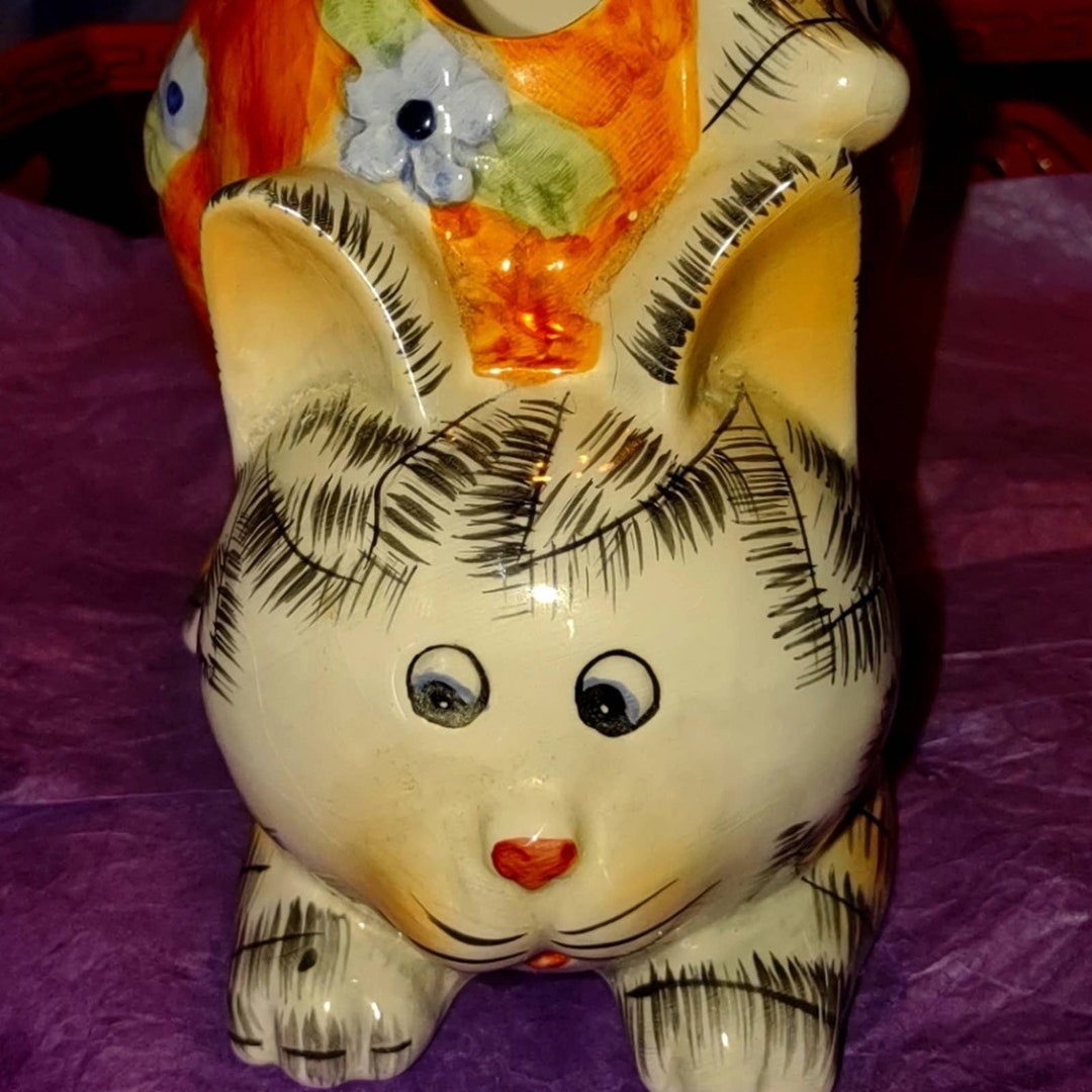Uniqueone of a Kindvintage Crazy Looking Ceramic Cat Pencil Holder Cute