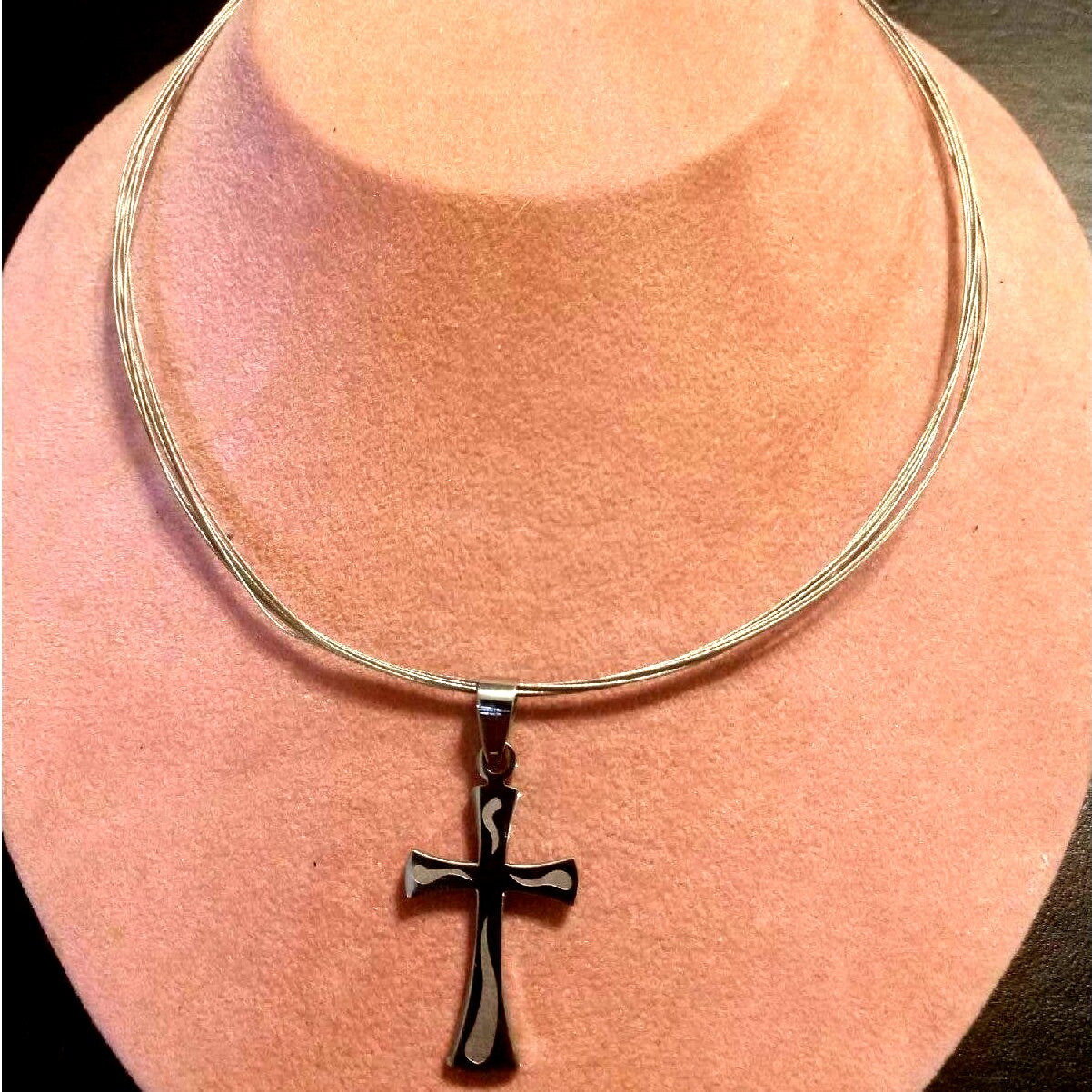 Silver Cross Choker Necklace Etsy