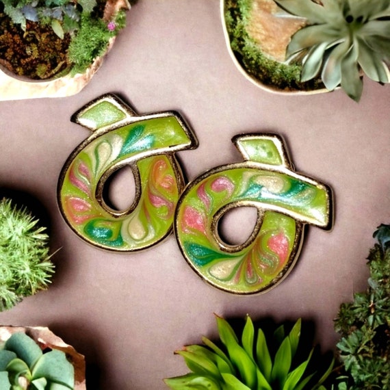 1960s Exquisite green multicolor enameled earrings