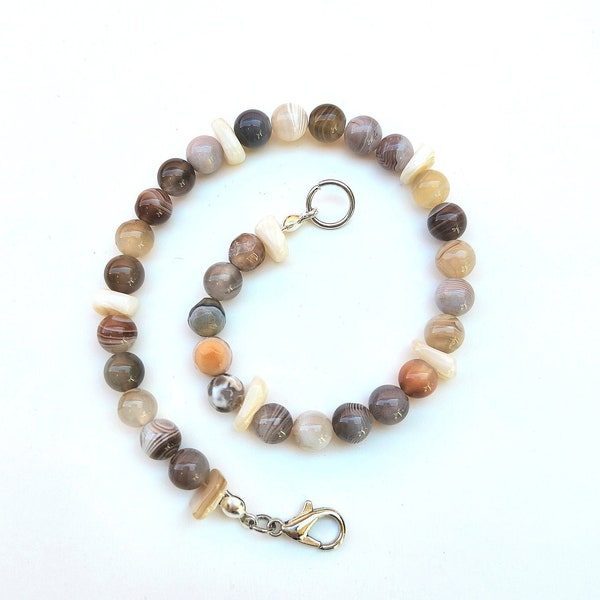 Beachcomber Agate Stone Anklet | Botswana Agate Stone & Natural Shell Chip Anklet | Boho Agate Stone Shell Anklet