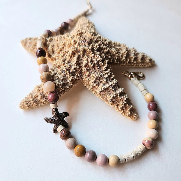 Starfish & Jasper Stone Anklet | Natural Mookaite Jasper, Starfish Anklet | Boho Starfish Beach Anklet