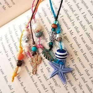 Boho Beaded Bookmark: Hemp Cord with Seed Beads & Charms