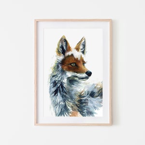 Fox Art Print, Arctic Fox Painting, Woodland Animal Art, Woodland Nursery Decor, Forest Animals, Fox Painting, Forest Wall Decor, Watercolor