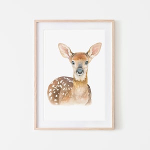 Fawn Art Print, Baby Deer Painting, Woodland Animal Decor, Woodland Creature, Nursery Wall Art, Nursery Decor, Forest Animals, Deer Art