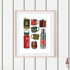 Camp Mugs Art Print, Camping Print, Nature Art Print, Camping Painting, Outdoorsy Wall Decor, Nursery Art, Cabin Art