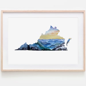 Virginia Art Print, Virginia Wall Decor, Watercolor Art Print, Blue Ridge Mountains Art, Housewarming Gift, Virginia Print, 8x10 Art Print