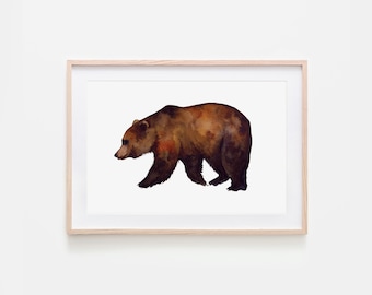 Watercolor Brown Bear Art Print: Woodland Nursery Decor