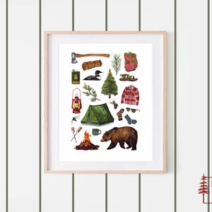 Camping Art Print, Camping Print, Nature Art Print, Camping Painting, Outdoorsy Wall Decor, Nursery Art, Cabin Art