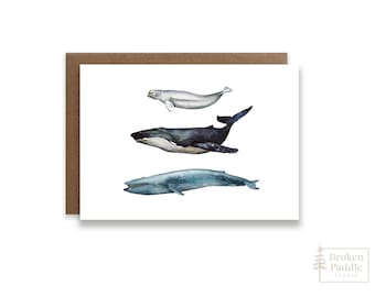 Whale Card, Whales Greeting Card, Blank Greeting Cards, Nautical Card, Blue Greeting Card, Watercolor Whale Art, Whales Painting