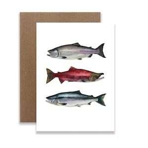 A6 Greeting Card, Alaskan Salmon Card, Fishing Card, Silver Salmon Art, King Salmon Art, Nature Greeting Cards, Card for Fisherman, Fishing