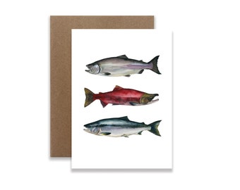 A6 Greeting Card, Alaskan Salmon Card, Fishing Card, Silver Salmon Art, King Salmon Art, Nature Greeting Cards, Card for Fisherman, Fishing