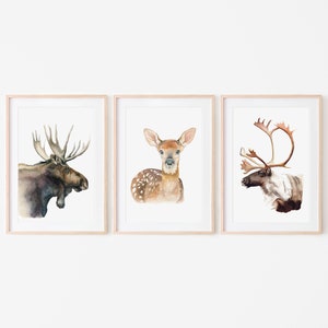 Woodland Nursery Prints Set of 3, Wildlife Print Set, Woodland Animals, Set of 3 Wildlife Prints, Nursery Wall Decor, Woodland Animal Prints