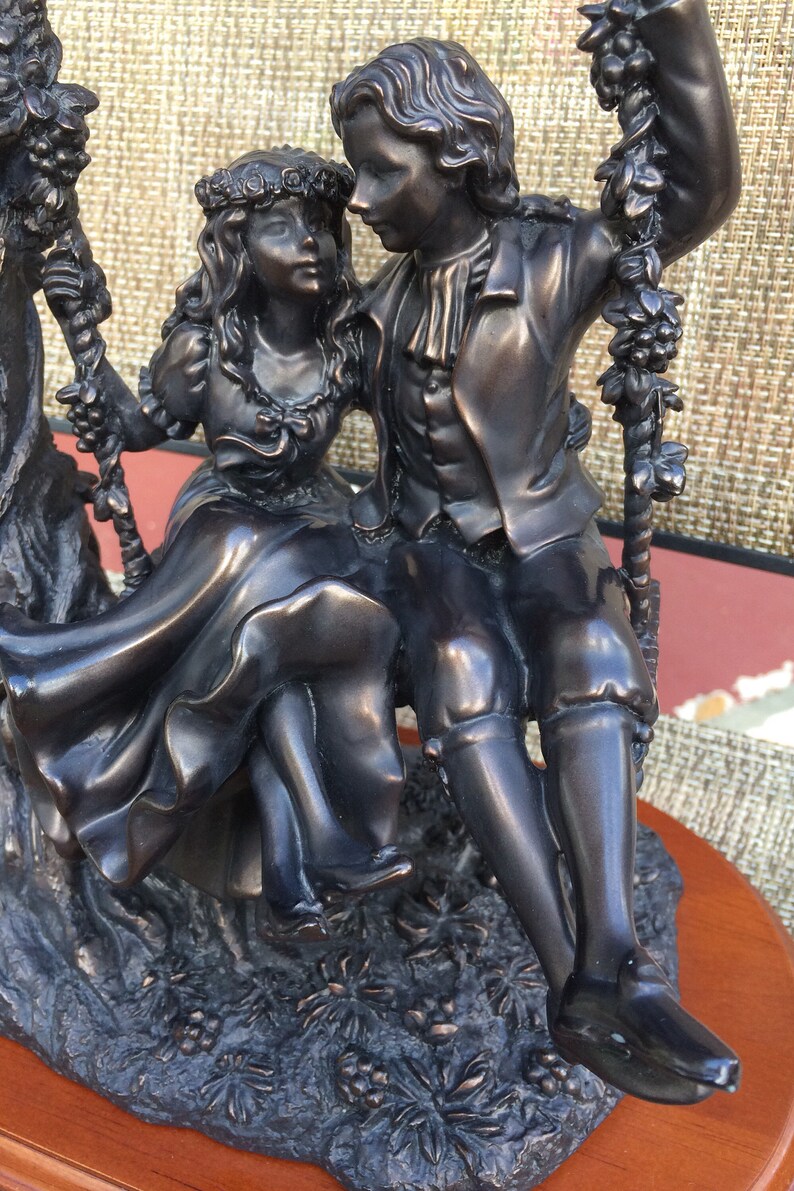BRONZE LOOK RESIN Home Decor Couple on a Swing 1990\u2019s