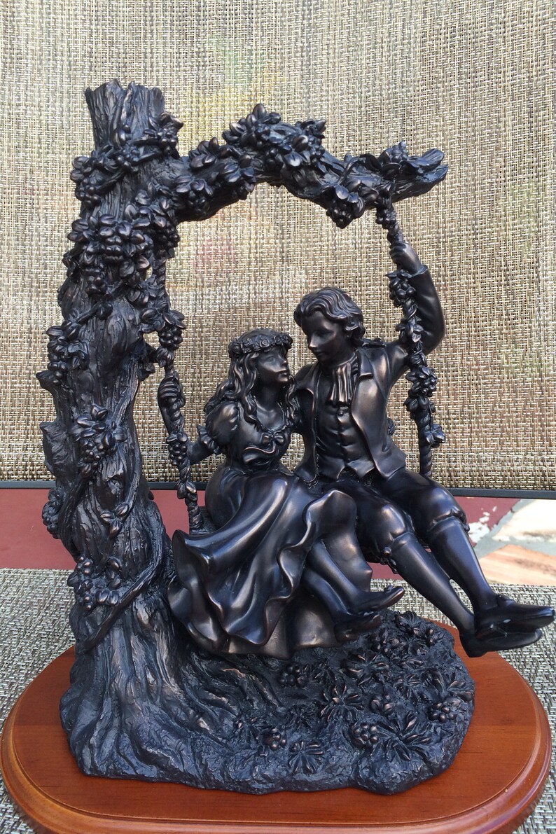 BRONZE LOOK RESIN Home Decor Couple on a Swing 1990\u2019s