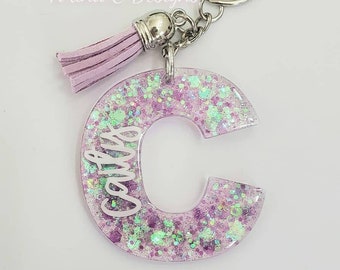 Custom Initial Keychain | Glitter Keychain With Name | Purse Charm | Backpack Charm