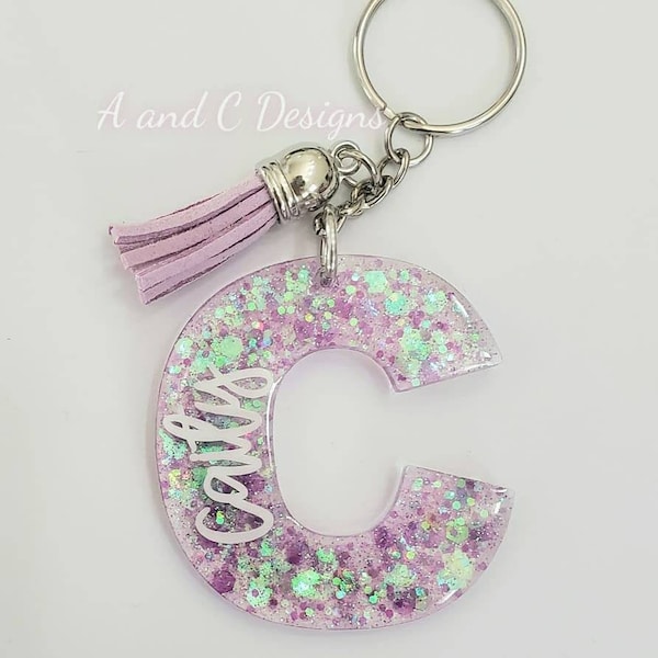 Custom Initial Keychain | Glitter Keychain With Name | Purse Charm | Backpack Charm