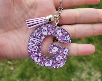 Custom Leopard Glitter Initial Keychain | Personalized Purse Charm